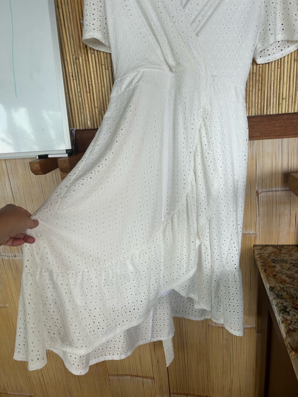London Times White Eyelet Faux Wrap Midi Dress Size 16 1X Ruffle Bridal Wedding